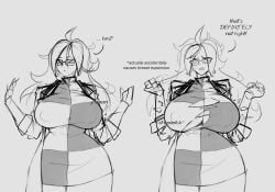 android_21 android_21_(human) big_breasts breast_expansion breasts bursting_breasts dragon_ball drawn female huge_breasts lapotato8 lapotato_prime monochrome