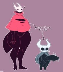 1boy 1girls balls big_balls big_breasts big_butt big_dom_small_sub big_penis blush breasts brother_and_sister casual cloak dominant_female female femdom heart hollow_knight hornet_(hollow_knight) huge_cock imminent_incest imminent_sex imminent_snu_snu insect_girl insects larger_female leaking_precum outerwear penis precum protagonist_(hollow_knight) siblings size_difference small_but_hung smaller_male smile standing sweat tagme thick_thighs weapon welwraith wide_hips worried