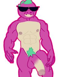 2022 :3 anonymous_artist big_penis born_bad_buzz_(brawl_stars) brawl_stars buzz_(brawl_stars) dinosaur glasses muscular penis purple_skin solo supercell tagme