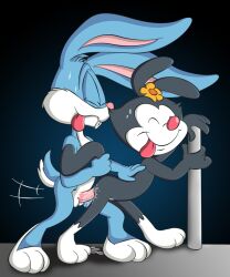 animaniacs balls buster_bunny closed_eyes cum dam_(artist) dot_warner female male male/female no_humans nude penis sex tiny_toon_adventures tongue warner_brothers