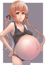 1girls belly bra clothed clothed_female female female_only garylin huge_belly kantai_collection linea_nigra navel non-nude outie_navel panties popped_navel pregnant ready_to_pop skinny small_breasts solo standing tagme tashkent_(kantai_collection) veiny_belly