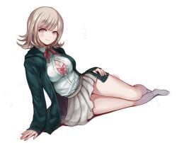 artist_request bra breasts danganronpa danganronpa_2:_goodbye_despair exposed_bra female_only large_breasts nanami_chiaki open_clothes straight_hair thighs