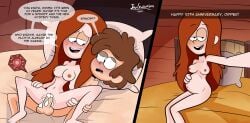 1boy 1girls breast breasts brown_hair cum cum_in_pussy cum_inside dialogue dipper_pines female freckles gravity_falls hand_on_hip happy_sex impregnation javisuzumiya legs_apart long_hair looking_at_another looking_at_viewer lying_on_bed lying_on_person male naked nipples open_mouth ovum penetration penis pregnant pussy red_hair sex smiling sperm_cell spread_legs teenage_boy teenage_girl teenager text translated vaginal_penetration wendy_corduroy x-ray