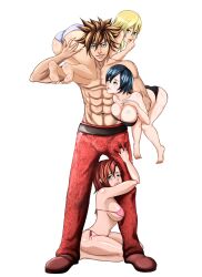 1boy 3girls abs alpha_male beefcake bikini black_hair blonde_hair blue_eyes brown_hair carrying_person carrying_two_people clinging commission female groping handsome harem harem_girl huge_breasts hunk kairi kingdom_hearts l-nahuel large_breasts lifting_person male medium_hair multiple_girls muscular_male namine pimp red_hair salaiix second-party_source sora spiky_hair xion