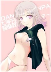 breasts censored_breasts danganronpa danganronpa_2:_goodbye_despair female_only large_breasts monomi_(danganronpa) nanami_chiaki open_clothes panties straight_hair useless_clothing マッケンジー