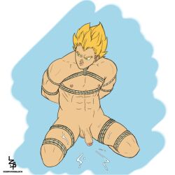 bondage cum dragon_ball flaccid handjob male male_focus male_only malesub masturbation nude orgasm penis solo solo_male vegeta zorynos_black