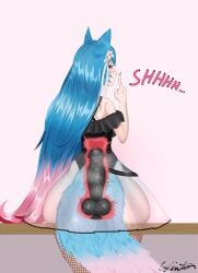 1girls blue_eyes blue_hair casual dildo dildo_in_pussy dildo_reveal dildo_sitting fat_ass female glinter huge_dildo indie_virtual_youtuber knot knotted_dildo knotting long_hair pink_eyes pink_hair secretly_loves_it sex_toy silvervale sitting vaginal vibrator vibrator_in_pussy vibrator_under_clothes virtual_youtuber vshojo wolf_ears wolf_girl wolf_tail