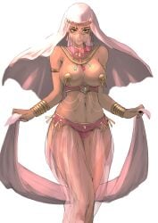 6maker arabian arabian_clothes belly_dancer belly_dancer_outfit dancer dancer_outfit femsub gold_pasties green_eyes harem_girl harem_outfit harem_pants huge_breasts looking_at_viewer menace's_dancer queen's_blade slave slavegirl submissive_female veil voluptuous