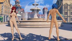 ass blue_hair breasts butt_crack erza_scarlet fairy_tail jellal_fernandes mod nipples public_nudity pussy red_hair