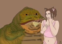1boy 1girls belly_button belly_piercing brown_hair cat_ears cat_girl catgirl dmsketch dmsketch94 embarrassed embarrassment female hutt interspecies jabba jabba's_palace jabba’s_pet jabba_the_hutt kitten pet petplay pink_eyes red_eyes saliva saliva_drip saliva_on_tongue saliva_string slave slavegirl spit spit_on_face spit_strand spitting spitting_in_mouth star_wars tatooine tongue tongue_kiss tongue_licking tongue_out yellow_eyes
