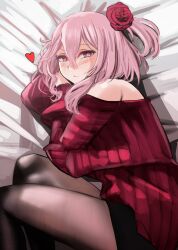 1girls absurd_res blush female female_only flower_in_hair light-skinned_female light_skin looking_at_viewer lying_on_side medium_hair nijisanji nijisanji_en on_side pantyhose pink_eyes pink_hair rain_prophet rose rose_(flower) rosemi_lovelock smiling smiling_at_viewer solo sweater virtual_youtuber white_background wholesome