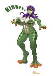 female frog_girl green_skin huge_ass huge_breasts lactation lunate navel nipples thick_thighs wide_hips