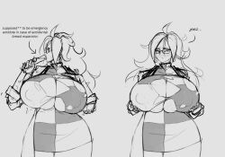 android_21 android_21_(human) big_breasts breast_expansion breasts dragon_ball dragon_ball_fighterz drawn female lapotato8 lapotato_prime monochrome