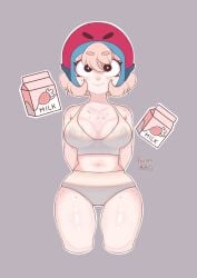 ayanamimatoi big_breasts bonnie_(brawl_stars) brawl_stars freckles grey_background looking_at_viewer nipples_visible_through_clothing see-through smile tagme