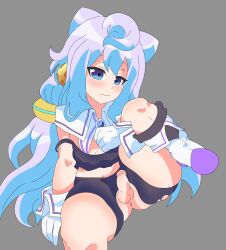 1boy anus big_ass big_butt blue_eyes blue_hair boots cute cute_face femboy frederickjdraws gloves hacka_doll hacka_doll_3 male male_only nervous shortstack small_penis solo thick thick_ass thick_thighs thighhighs wide_hips