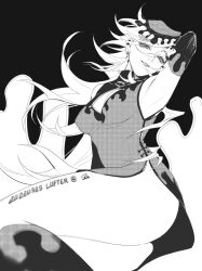 alternate_costume armpit big_ass china_dress chinese_clothes cleavage_cutout demon_girl demon_slayer douma elbow_gloves female female_only genderswap_(mtf) hair_between_eyes kimetsu_no_yaiba long_hair looking_at_viewer medium_breasts monochrome rule_63 side_slit sleeveless smile solo spiky_hair thick_eyebrows thick_thighs verazengch