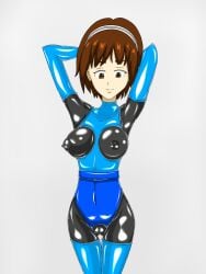 1girls arms_behind_head arms_up bangs big_breasts black_bodysuit blue_elbow_gloves blue_gloves blue_latex blue_latex_armwear blue_latex_elbow_gloves blue_latex_thighhighs blue_legwear blue_long_gloves bodysuit breasts brown_eyes brown_hair clitoris elbow_gloves erect_nipples erect_nipples_under_clothes female female_focus female_only full_body gloves godzilla:_city_on_the_edge_of_battle godzilla:_monster_planet godzilla:_the_planet_eater godzilla_(series) headgear headwear latex latex_armwear latex_bodysuit latex_boots latex_clitoris latex_clothing latex_gloves latex_legwear latex_stockings latex_suit latex_thigh_highs latex_thighhigh_boots latex_thighhighs latex_vagina legwear long_gloves looking_down medium_breasts nipples polygon_pictures pose pussy sexually_suggestive shiny shiny_breasts shiny_clothes shiny_hair short_hair skin_tight skin_tight_outfit skin_tight_suit skin_tight_thighhighs skinsuit skintight skintight_bodysuit skintight_clothing skintight_suit smile smiling sole_female soles solo solo_female solo_focus stray_123 thick_thighs thighhighs thighs toho toho_(film_company) vagina white_background yuko_tani