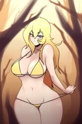 1girls bikini blonde_hair hourglass_figure huge_breasts kelnich lavender_eyes long_hair rwby thick_thighs voluptuous yang_xiao_long