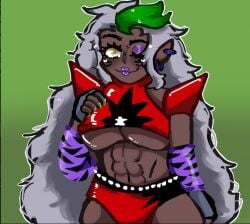 big_breasts breasts clothed clothing color dark-skinned_female dark_skin digital_media_(artwork) ear_piercing eyeshadow female female_only five_nights_at_freddy's five_nights_at_freddy's:_security_breach hair huge_breasts humanization humanized humanized_animatronic lipstick long_hair looking_at_viewer makeup muscular nail_polish roxanne_wolf_(fnaf) scottgames smile solo solo_female unknown_artist wink