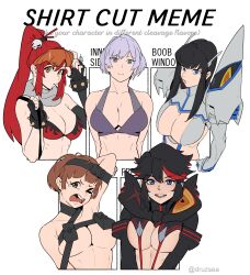 5girls adult_swim bangs black_hair blue_eyes breasts brown_eyes brown_hair brunette cleavage closed_eyes company_connection creator_connection crossover dark_hair druzsea eyewear_on_head female_only fingerless_gloves gridman_universe hirundo_rustica hong_doo junketsu kill_la_kill kiryuuin_satsuki light-skinned light-skinned_female light_skin mankanshoku_mako matoi_ryuuko mujina multiple_females multiple_girls nudist_beach_uniform one_eye_closed open_mouth red_hair senketsu shirt_cut_meme short_hair ssss.dynazenon sunglasses_on_head tearing_up tears tengen_toppa_gurren_lagann tied_hair toonami two_tone_hair yoko_littner