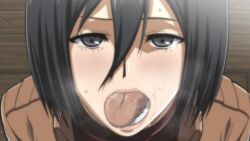 attack_on_titan looking_at_viewer lost_rarities mikasa_ackerman shingeki_no_kyojin takapiko tongue_out