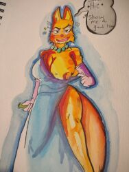 anthro diane_foxington dress drunk exposed_breast fox furry_only novakite piercing speech_bubble