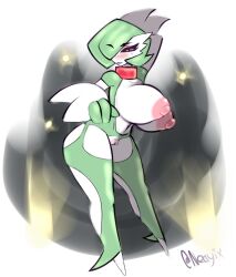 1girls 2022 areolae big_nipples blush breasts choker clothed clothing female female_only functionally_nude gardevoir green_hair huge_breasts humanoid mostly_nude neayix nipples pokemon pokemon_(species) pussy solo standing thick_thighs white_skin wide_hips