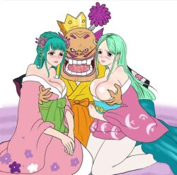 2girls artist_request disguised female green_hair komurasaki kozuki_hiyori kozuki_toki kurozumi_orochi male mother_and_daughter oiran one_piece prostitute shogun