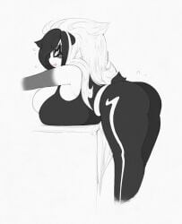 anthro armpits big_ass big_breasts giant_panda huge_breasts leaning_forward luna_paws monochrome panda side_view sideboob smutbunny tagme