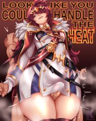 cermia_(epic7) clothed_female_nude_male english_text epic7 femdom kyder red_eyes red_hair thigh_sex wrist_grab