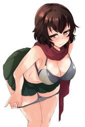 1girls abenattou caesar_(girls_und_panzer) cleavage female_only female_solo girls_und_panzer light-skinned_female light_skin only_female panties red_scarf scarf short_hair skirt solo solo_female underwear