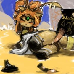 1:1 aisha_(neopets) bronzecatworld female feral genitals hair jumpstart_games lady_osiri low_res neopet_(species) neopets penis pottery sand sex sky solo vaginal_penetration video_games