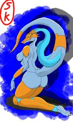 3:5 animal_humanoid anthro breasts claws crazy-fox cybernetics cyborg dragon female hi_res humanoid machine raised_tail scalie scalie_humanoid solo solo_focus