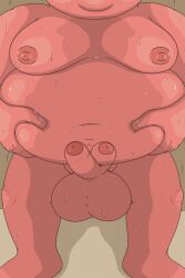 2022 balls belly big_belly blin_(tloz) bodily_fluids cartoony comic erection genitals hi_res humanoid_genitalia humanoid_hands humanoid_penis male moblin monster moobs nintendo nipples non-human overweight overweight_male penis shield_moblin shori_d skyward_sword solo sweat the_legend_of_zelda video_games