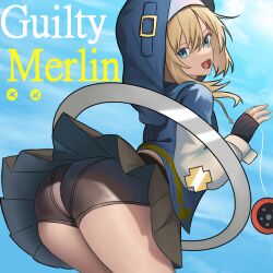 1girls ass big_ass big_butt bike_shorts blonde_hair blue_eyes bridget female female_only fingerless_gloves gloves guilty_gear guilty_gear_strive guilty_merlin hoodie pose rule_63 shorts skirt sky solo thick_thighs thighs