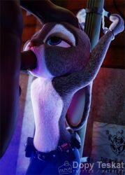 3d_(artwork) anthro blue_eyes bondage bound canid canine clothed clothing cuff_(restraint) digital_media_(artwork) disney dopyteskat duo erection fellatio female flat_chest fox fur genitals grey_body grey_fur handcuffs hi_res judy_hopps lagomorph leporid male male/female male_penetrating mammal metal_cuffs oral oral_penetration penetration penile penis police_uniform rabbit restraints sex topless uniform zootopia