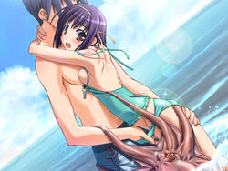 akiyama_junichi ass ass_grab back beach bikini blush breasts censored cloud dutch_angle female fingering flat_chest game_cg hair_ribbon hairband hand_in_swimsuit hug key lens_flare looking_back male murakami_suigun nipples octopus open_mouth pia_carrot_(series) purple_hair ribbon scared shirtless short_hair sideboob sky splash splashing straight swimsuit tentacle tentacle_on_male tentacle_under_clothes topless wading water welcome_to_pia_carrot_g.o. wet yaegashi_kanae zoophilia