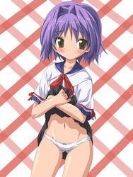 blouse bow bow_panties errors koku lowleg lowleg_panties miniskirt panties purple_hair school_uniform seifuku serafuku skirt skirt_lift standing underwear white_panties