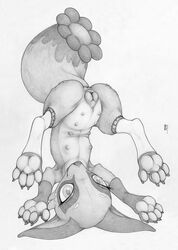 1girls anatomically_correct animal_genitalia animal_pussy anus ass ass_up canine canine_pussy claws clothed clothed_feral clothing ecmajor eyelashes female female_only feral furry gloves greyscale handwear hi_res leggings legwear looking_at_viewer mammal monochrome multi_nipple nickit nintendo nipples pawpads paws pokemon pokemon_(species) pokemon_ss presenting presenting_hindquarters pussy simple_background smile solo toe_claws traditional_media_(artwork) upside-down video_games white_background