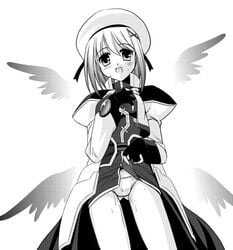 female hayate_yagami human kitamiya_genbu lyrical_nanoha mahou_shoujo_lyrical_nanoha mahou_shoujo_lyrical_nanoha_a&#039;s monochrome panties skirt skirt_lift solo underwear