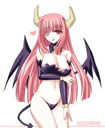 breasts demon_girl demon_tail disgaea disgaea_2 horns large_breasts long_hair nippon_ichi_software pink_eyes pink_hair red_hair solo succubus succubus_(disgaea) tail wings wink yamaura_tamaki