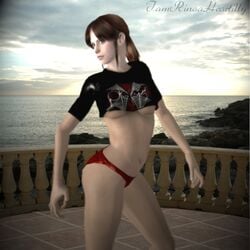 3d claire_redfield cutoff_shirt female female_only human iamrinoaheartilly panties resident_evil solo tagme