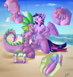 alicorn anthro anthrofied anus balls beach breasts breath cum dragon equine female fingering friendship_is_magic hellticket horn male mammal my_little_pony navel nipples nude penis pussy pussy_juice sea seaside smooth_skin spike_(mlp) spikes tongue twilight_sparkle_(mlp) water wings