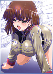 1girls breasts brown_hair curvaceous female gundam gundam_lost_war_chronicles human large_breasts light-skinned_female light_skin military_uniform noel_anderson ryuu_ryuu tagme uniform