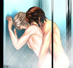 2012 2boys blonde_hair brown_hair final_fantasy final_fantasy_viii final_fantasy_xiii final_fantasy_xiii-2 hope_estheim human male male_only multiple_males noel_kreiss nude reach_around shower squall_leonhart tagme wet yaoi