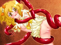 blonde_hair bow breasts censored clothing count_zero cure_pine female fresh_precure! fresh_pretty_cure! magical_girl open_mouth precure pretty_cure pussy short_hair small_breasts spread_legs tentacle torn_clothes yamabuki_inori