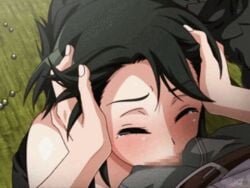 animated black_hair blush breasts censored dark_hair deepthroat fellatio hand_on_head irrumatio kate_sai lowres oral penis sex shinju_no_ketsu_hen_ayamachino_nichi tear