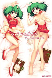 breast_hold breasts censored china_dress chinese_clothes clothing covering covering_breasts dakimakura dress green_hair lying macross macross_frontier nipples noodle_(dakemakura) panties pussy ranka_lee red_eyes sample short_hair small_breasts torn_clothes underwear wink