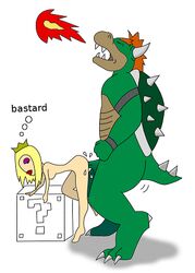 ?_block artist_request bowser breasts color crown female fire human insertion interspecies koopa male mario_(series) nintendo nude penis princess_peach sex shellshock side_view size_difference straight super_mario_bros. tagme