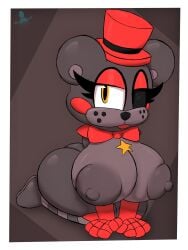 2022 3:4 4_fingers animatronic anthro areola ass best_2022 big_areola big_breasts big_butt big_eyes big_head big_nipples black_body bow_tie breasts clothing digital_media_(artwork) eyelashes female fingers five_nights_at_freddy's freddy_fazbear's_pizzeria_simulator hat headgear headwear hi_res huge_breasts kneeling lefty_(fnaf) looking_at_viewer machine mammal nipples presenting presenting_breasts puffy_areola puffy_nipples robot rosy_cheeks rule_63 scottgames shaded signature simple_background solo star_marking thick_thighs toony top_hat ursid video_games whynotwynaut yellow_eyes